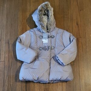 Next Kids' Taupe Puffer Coat with Faux Fur Hood